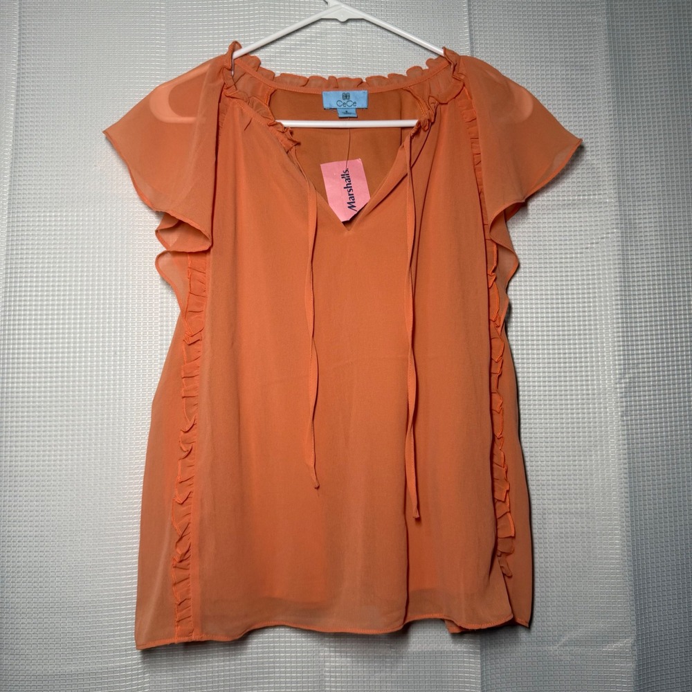 Marshalls Women's Orange Ruffle Sleeve Blouse